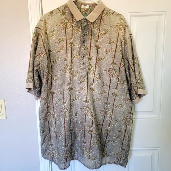 Michael Thomas Ltd Egyptian Nile Cotton Shirt Tan Cream Bamboo Collared Size XXL - Picture 1 of 10